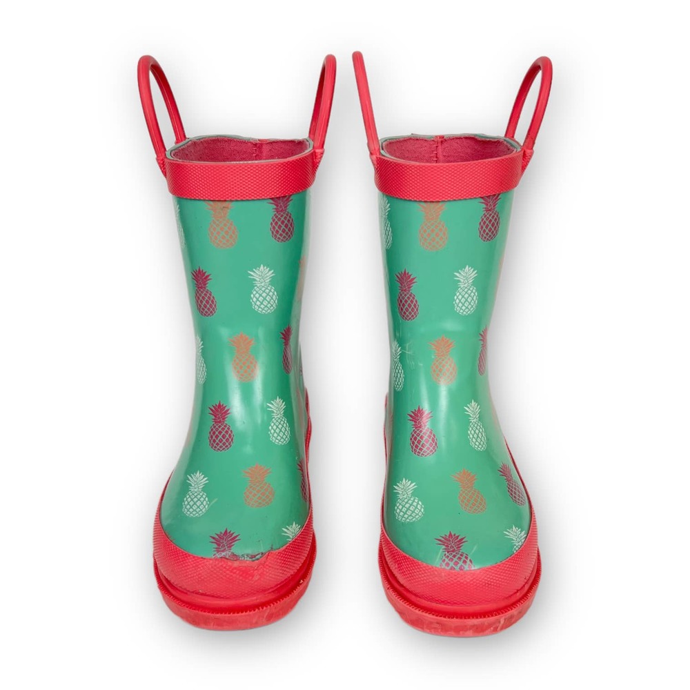 Lily & Dan Toddler Girls Rubber Rain Boots Size 7 Green Pink Pineapple Pull On - Picture 7 of 13
